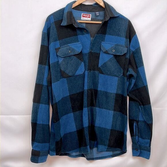 Wrangler Blue and Black Plaid flannel Shacket size Large EUC - Picture 1 of 12